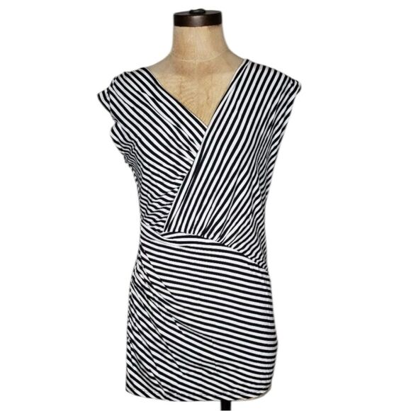 NWT Metaphor Black & White Striped Wrap Top Small – Sleeveless Ruched Blouse - Picture 2 of 10